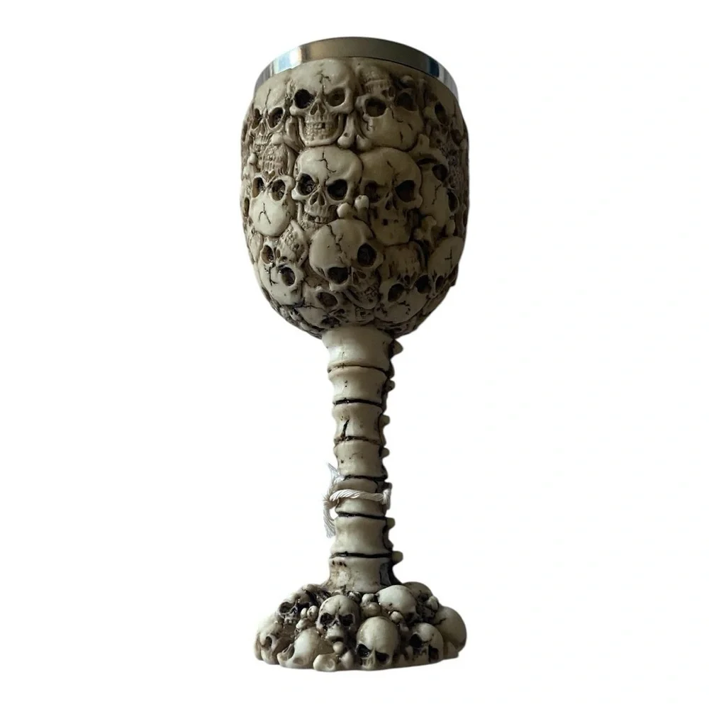 NWT-GOTHIC HOME-SET OF FOUR SKULL COVERED WINE GOBLETS